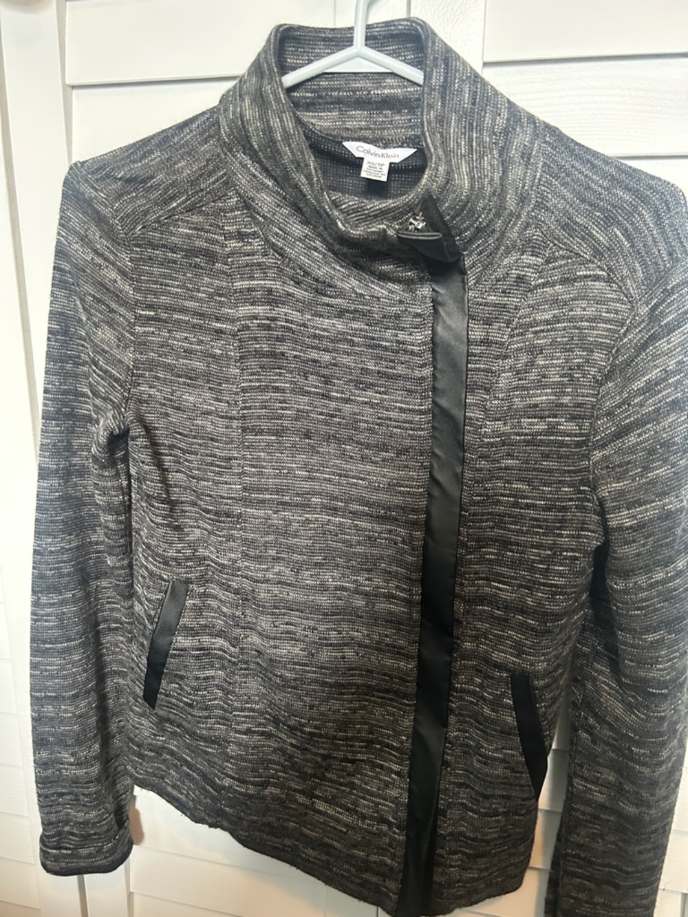 Calvin Klein Black and Gray Marled Zip-Front Jacket